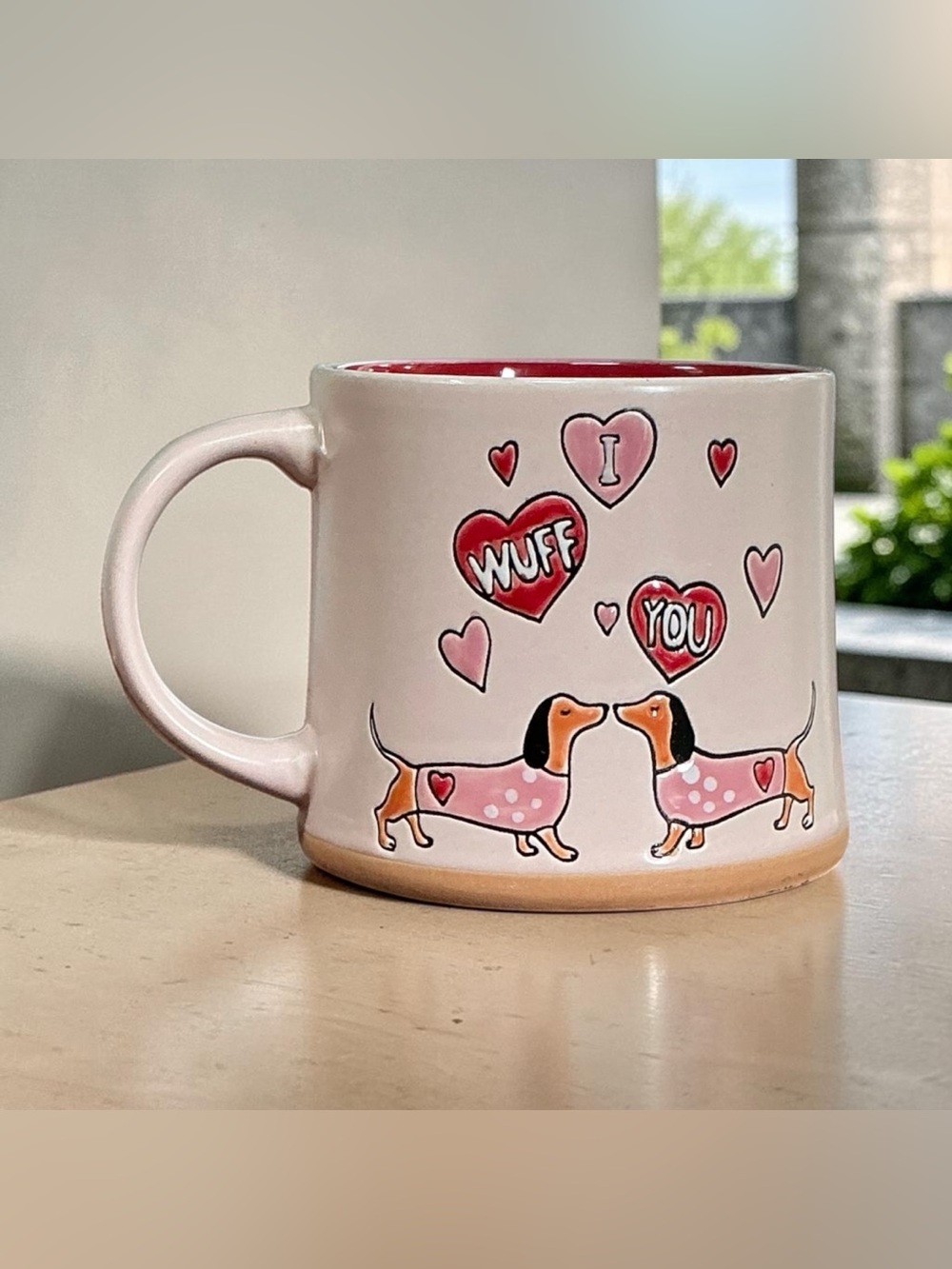 I Wuff You Dachshund Valentine Coffee Mug Pink Hearts Dog Lover Gift Cute Cerami